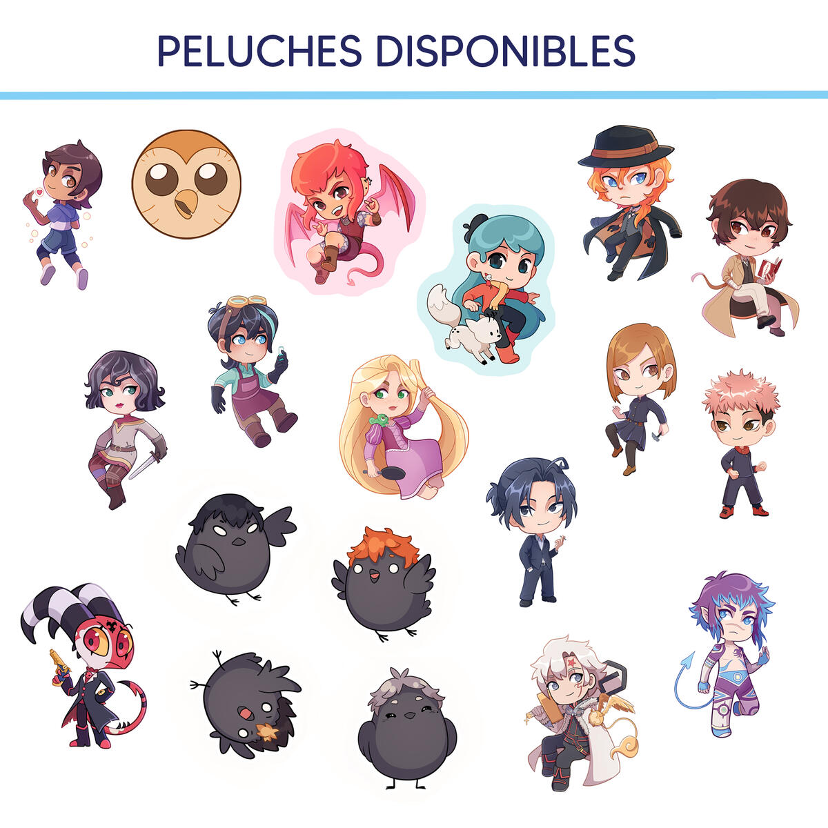 Listado de diseños disponibles en peluche/ funda de cojín