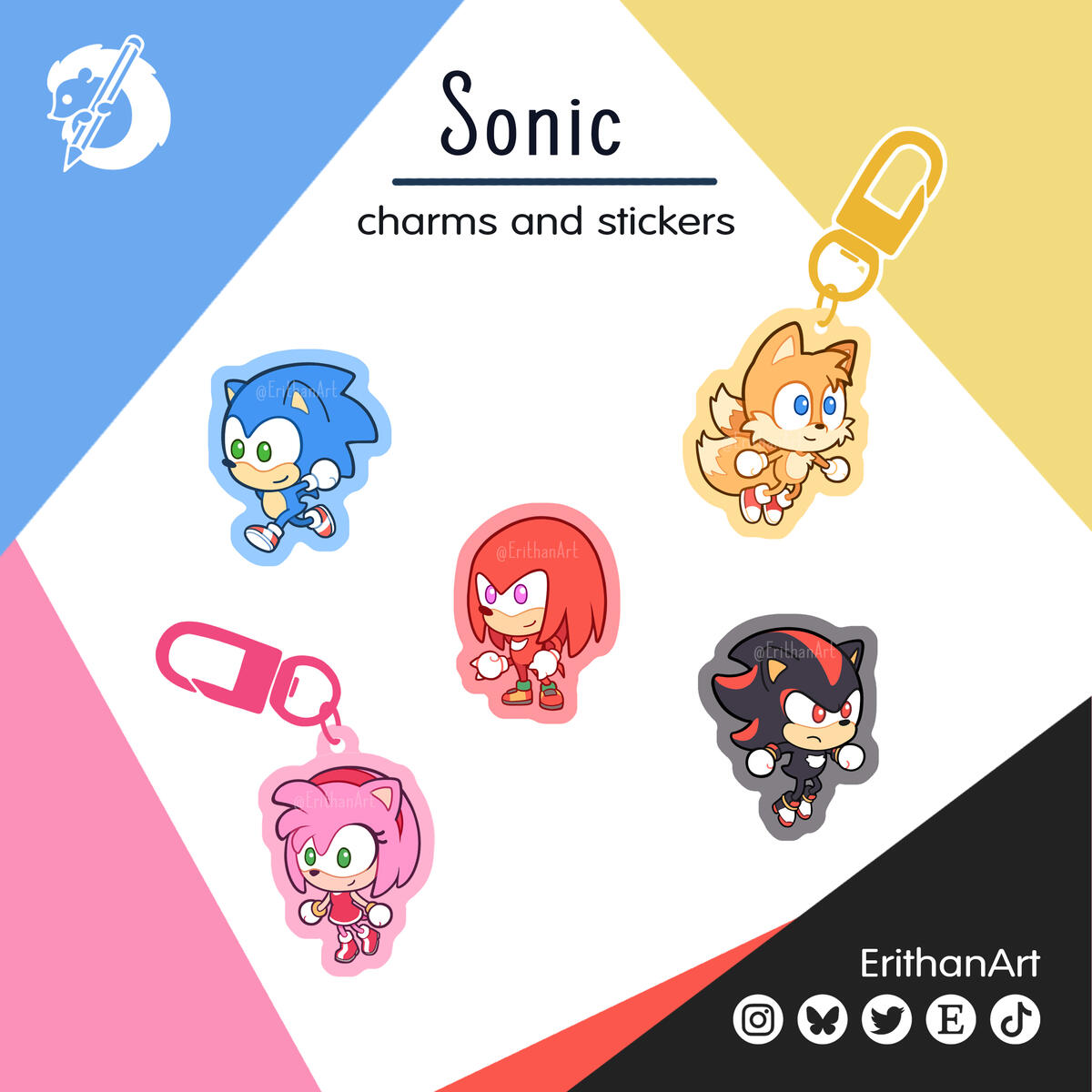 Sonic pegatinas y llaveros