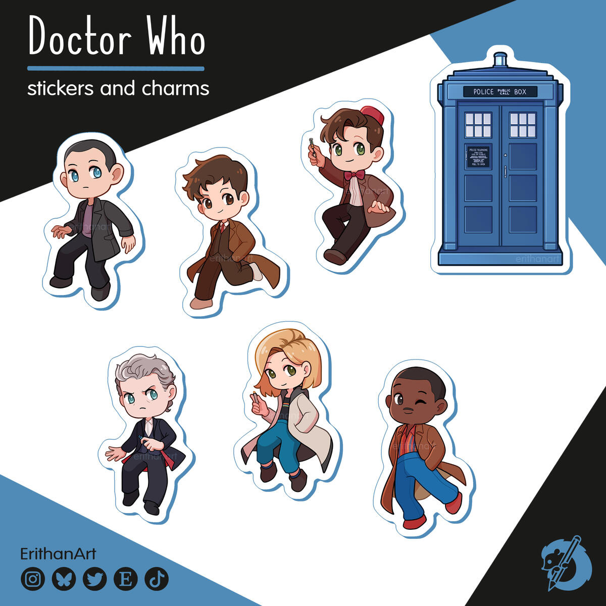 Doctor Who pegatinas y llaveros