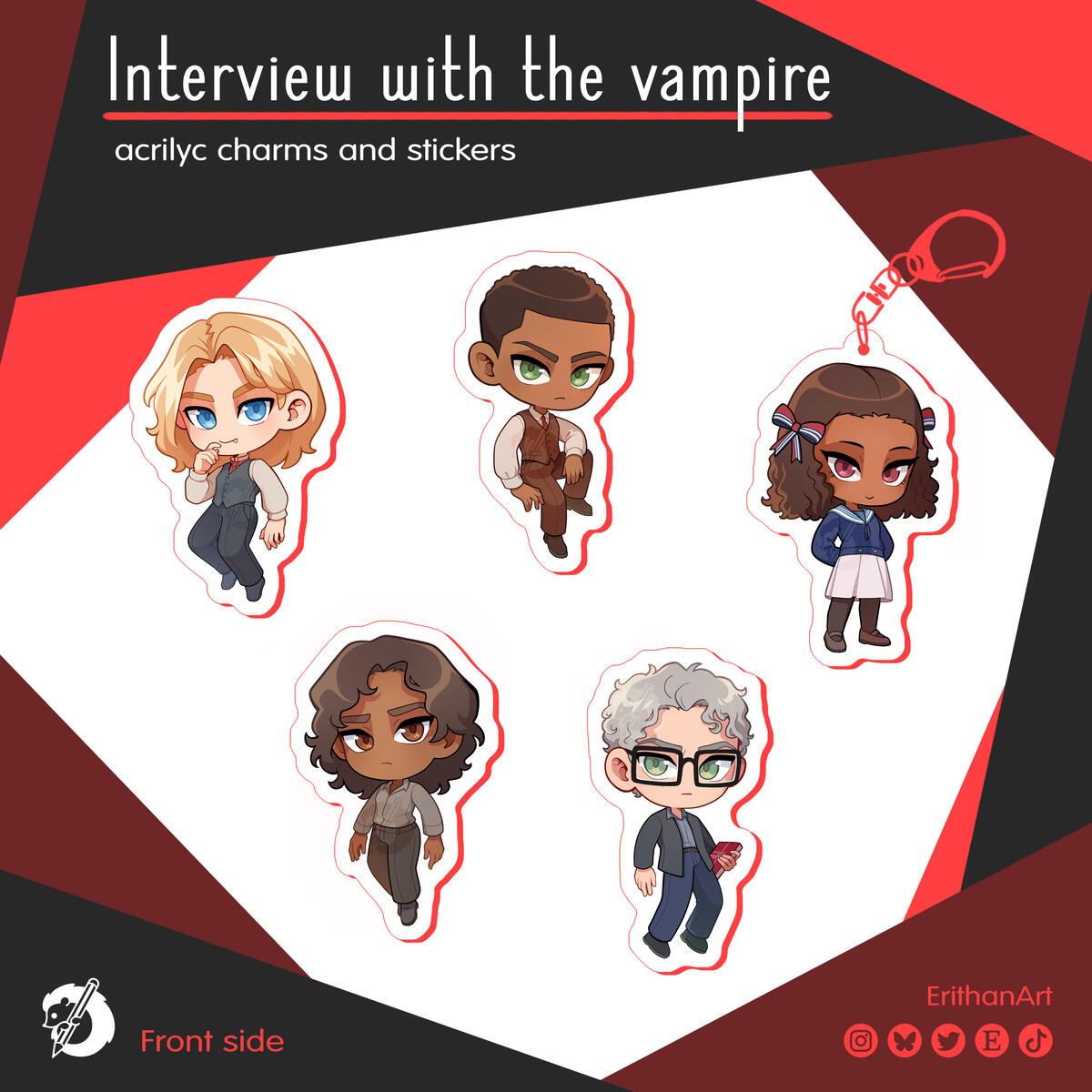 Entrevista con el vampiro, llaveros con doble diseño y pegatinas