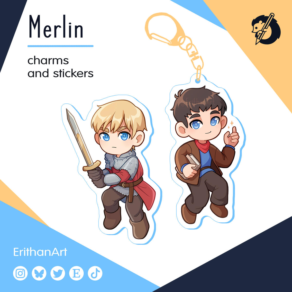 Merlin llaveros y pegatinas