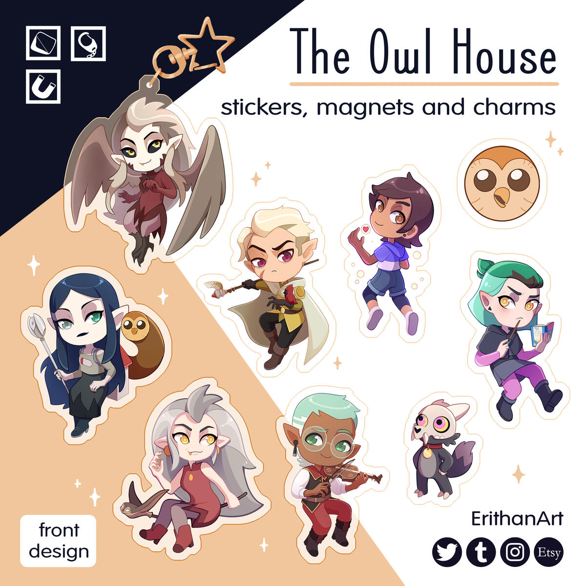 The Owl House: Eda, Eda harpía, Raine, Lilith, Luz, Amity, Hunter, King (5€), Hooty