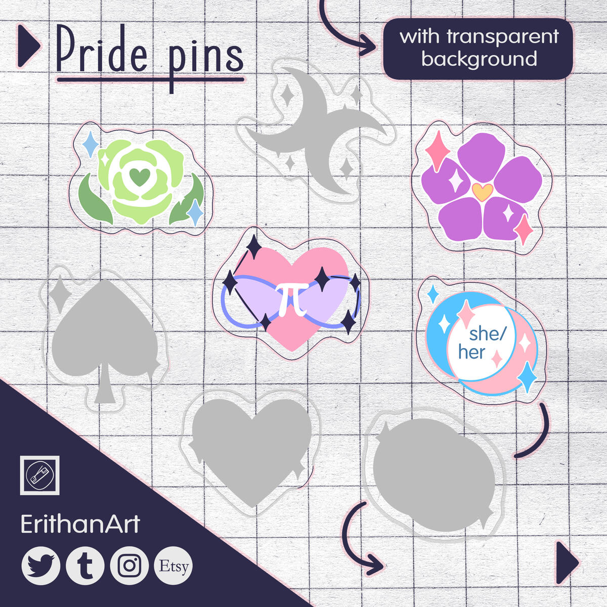 Pride pins (acrílicos, muy limitados): aquileano, sálica, poly, trans she/her